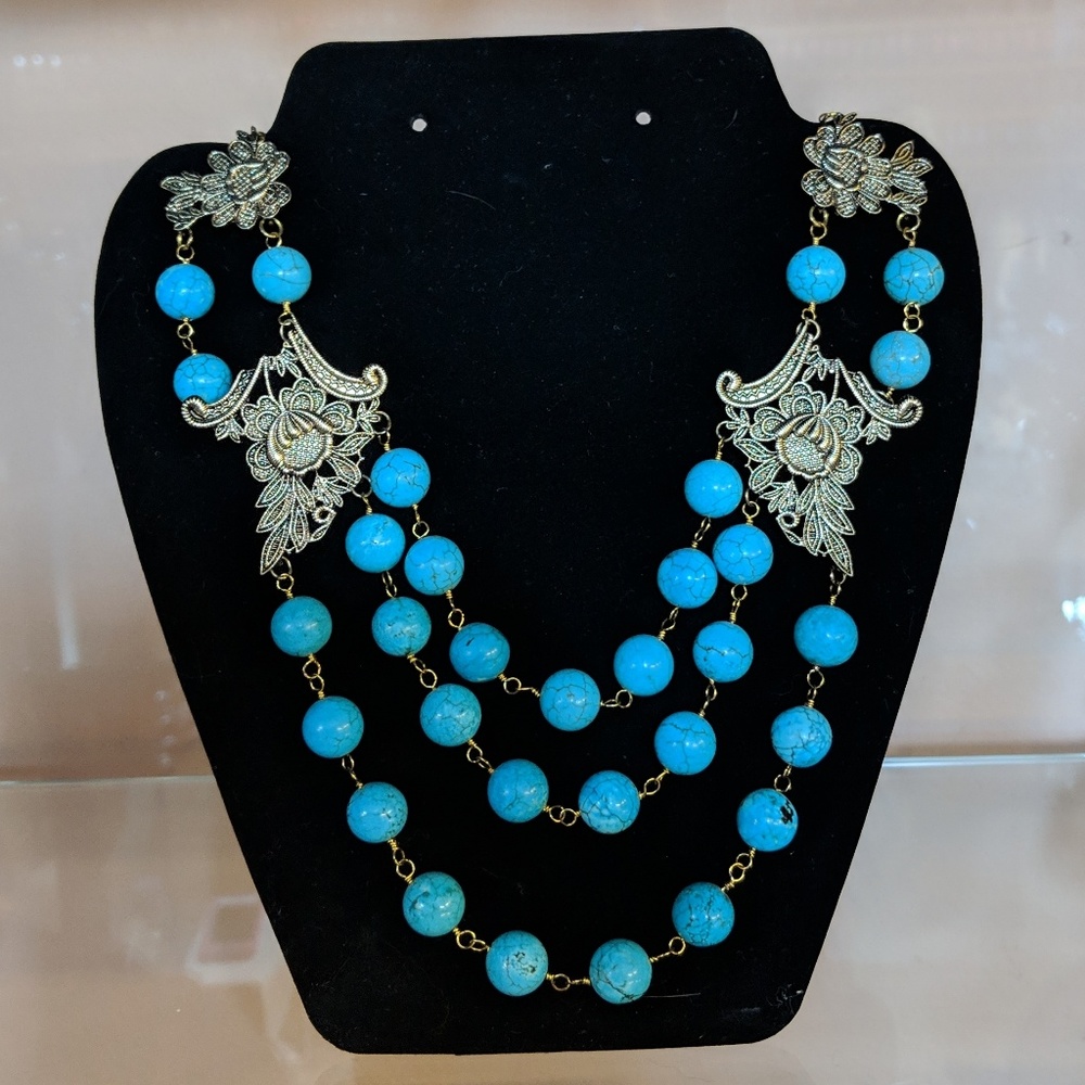 Handcrafted Turquoise and Gold necklace